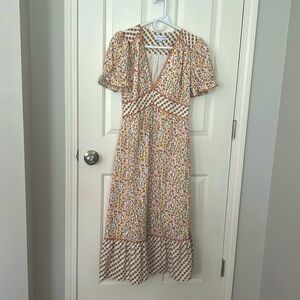 Lost & Wander 100% Cotton Spring Sunrise Floral Midi Dress Size S Mixed Print
